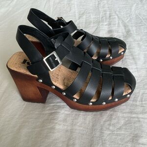 Kork-Ease Black Mules with Wooden Heel and Studded Detailing Fisherman